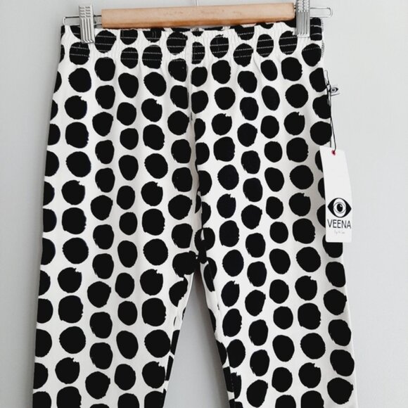 NEW - VEENA Organic Cotton Blend Polka Dot Leggings Tights B&W Kids Girls Sz 14 - Picture 3 of 12